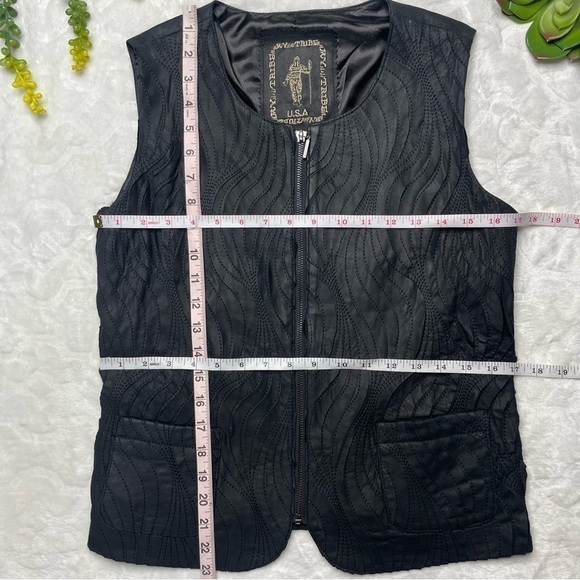 My Tribe Embroidered Leather Zip Front Sleeveless Vest in Black Womens Medium - Picture 13 of 13